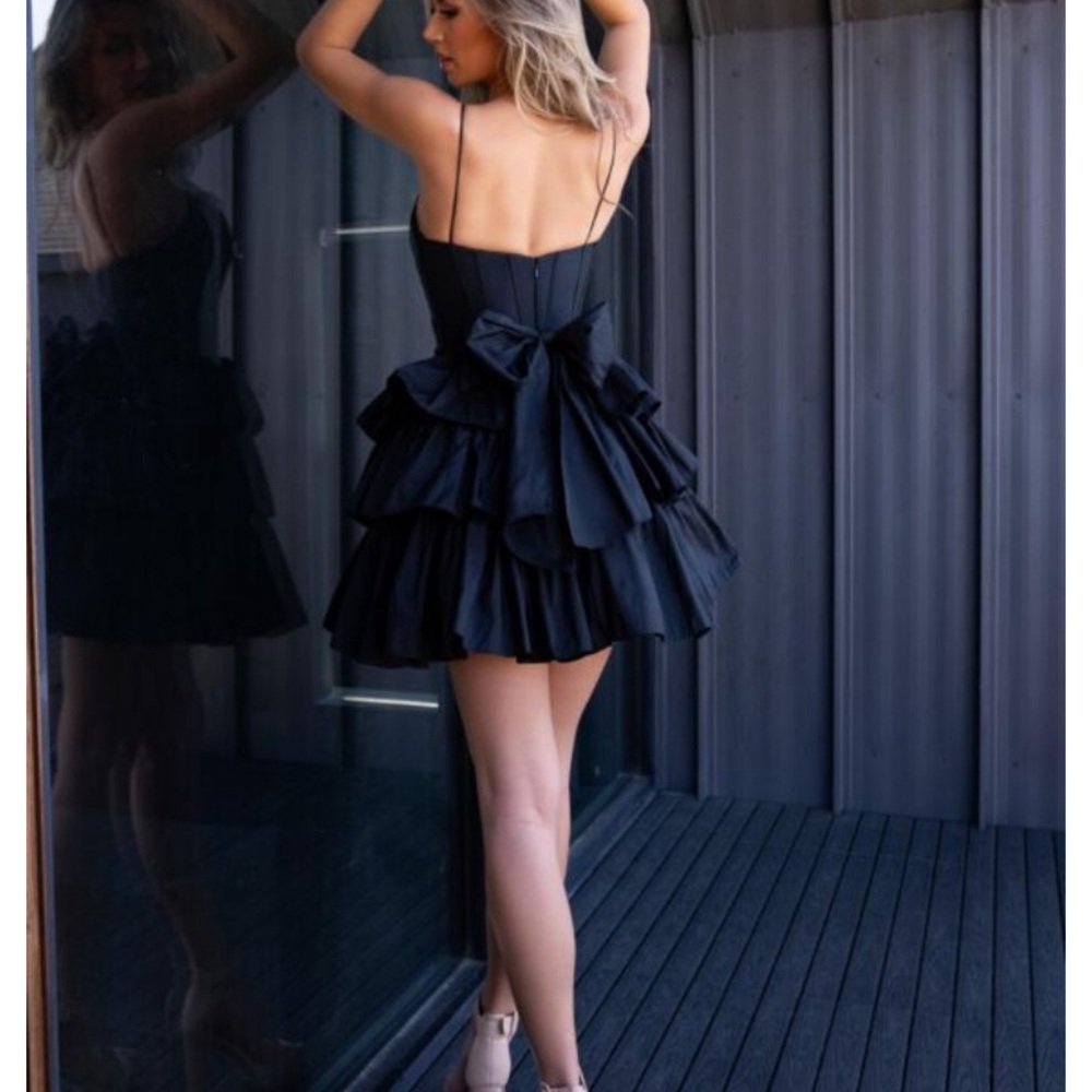 Rachel Allan size 0 Black Taffeta Ruffle and Bow Dress